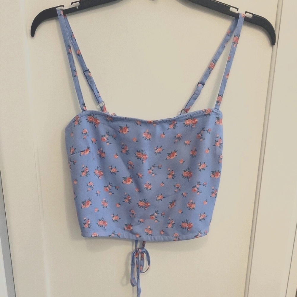 Hollister Floral Blue Women's Crop Top. Size M. New With TAGS. Corset Back